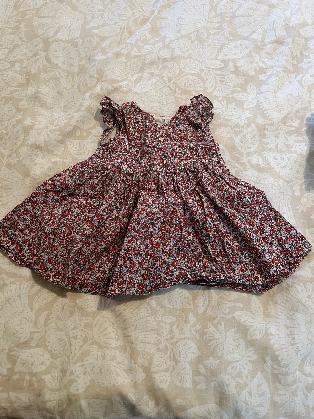 GAP Red Floral Ruffled Sleeve Dress